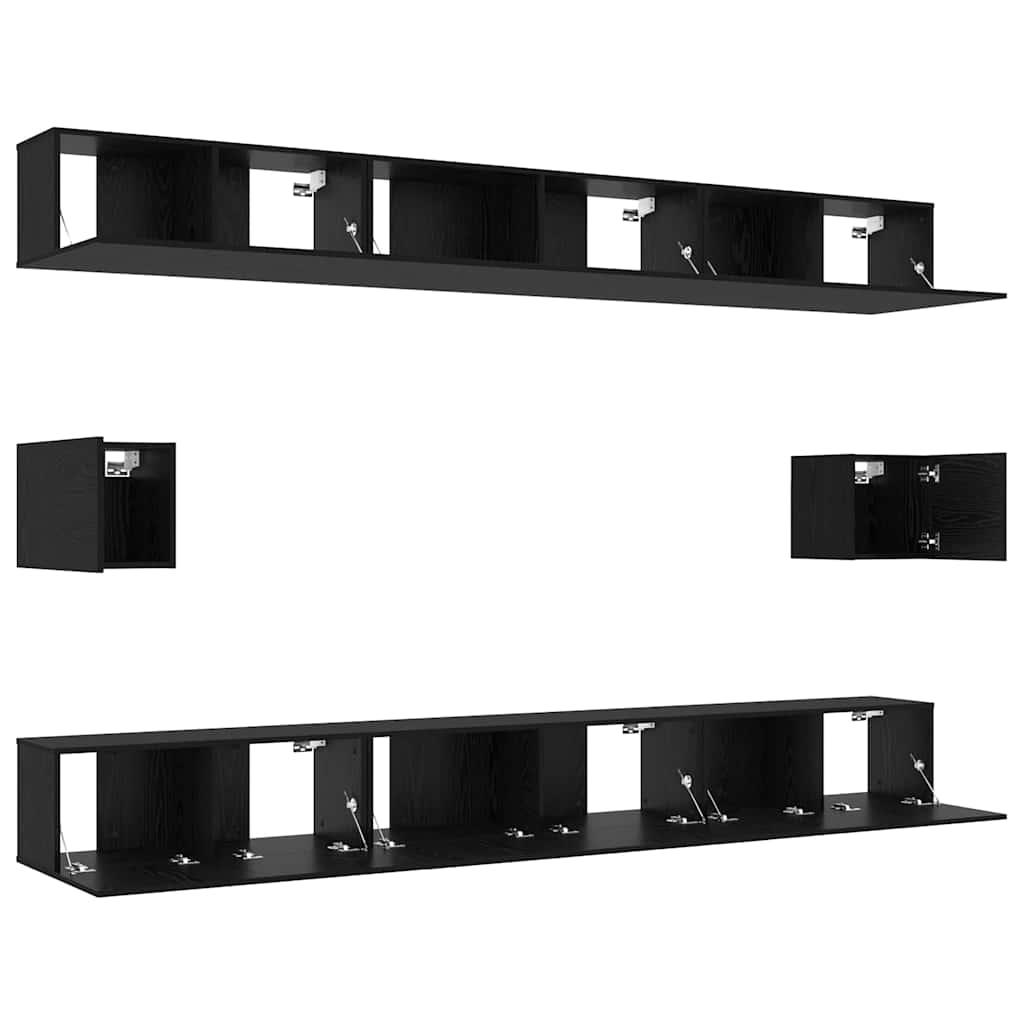 Set TV komoda 8 kom. Crni hrast Konstruirano drvo Crna 100 x 30 x 30 cm
