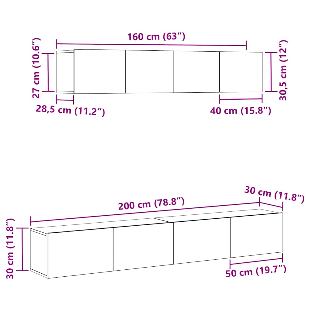 Set TV komoda 4 kom. Crni hrast