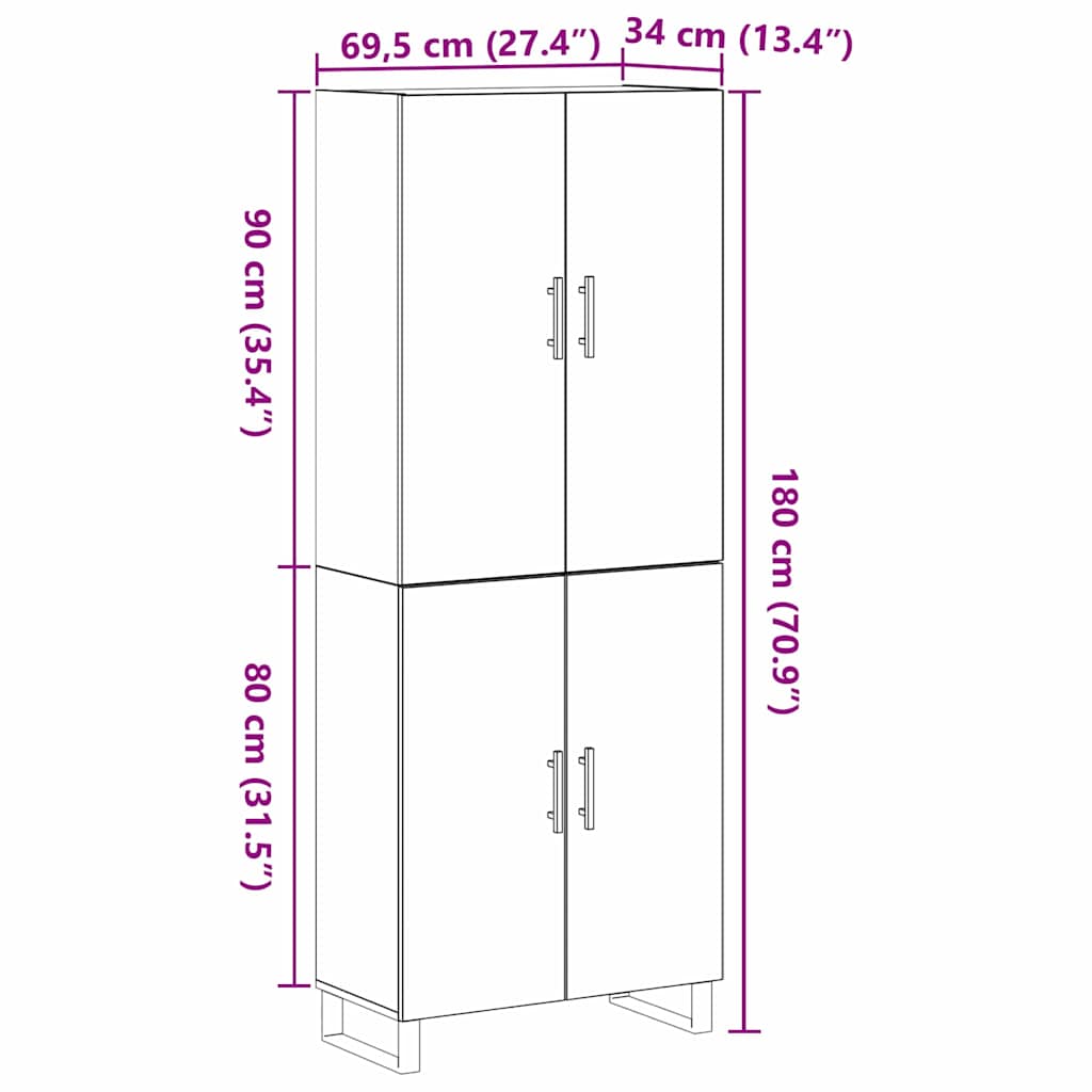 Highboard 2 pcs Crni hrast 69,5 x 34 x 180 cm