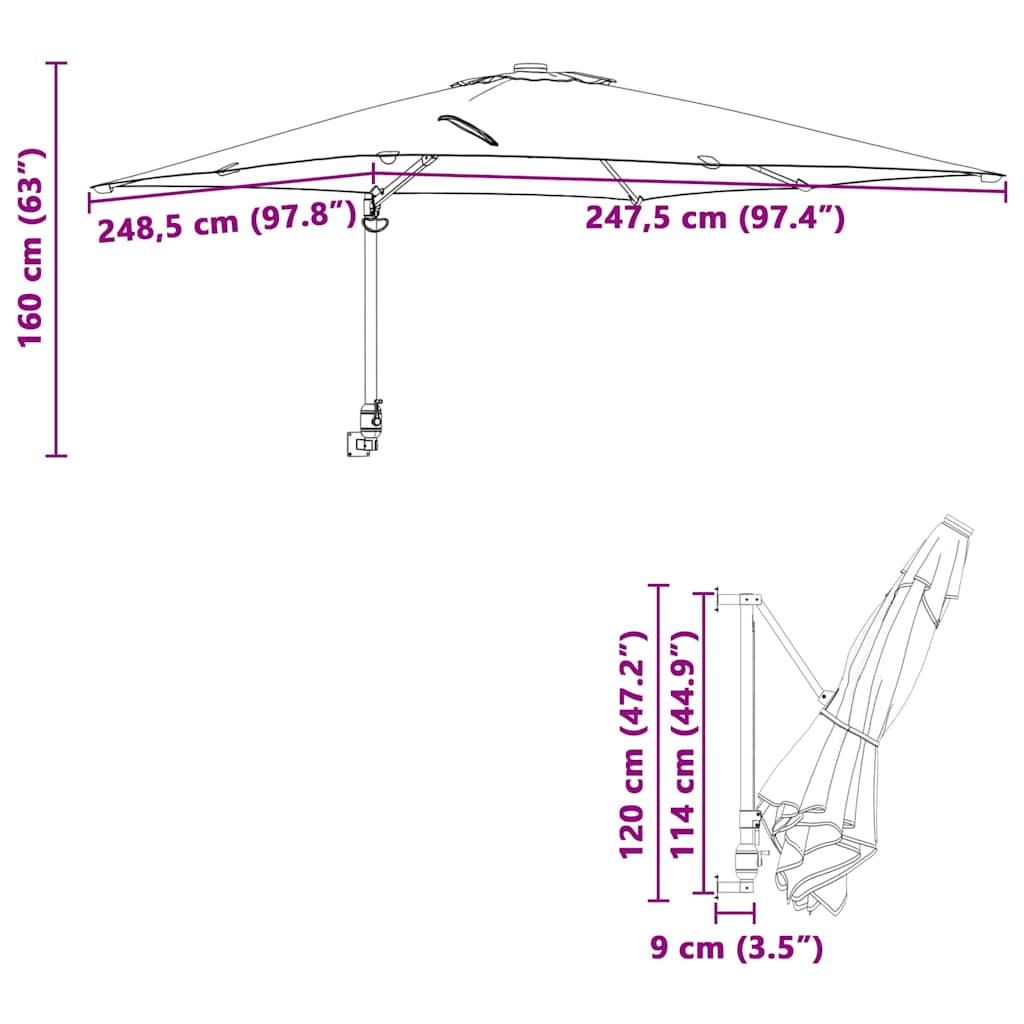 Vrtni suncobran Terakota 248,5 x 247,5 x 160 cm