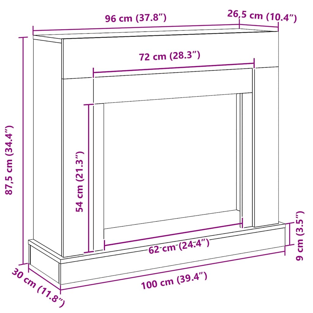 Okvir za kamin crni hrast 100x30x87,5 cm inženjerski drvo