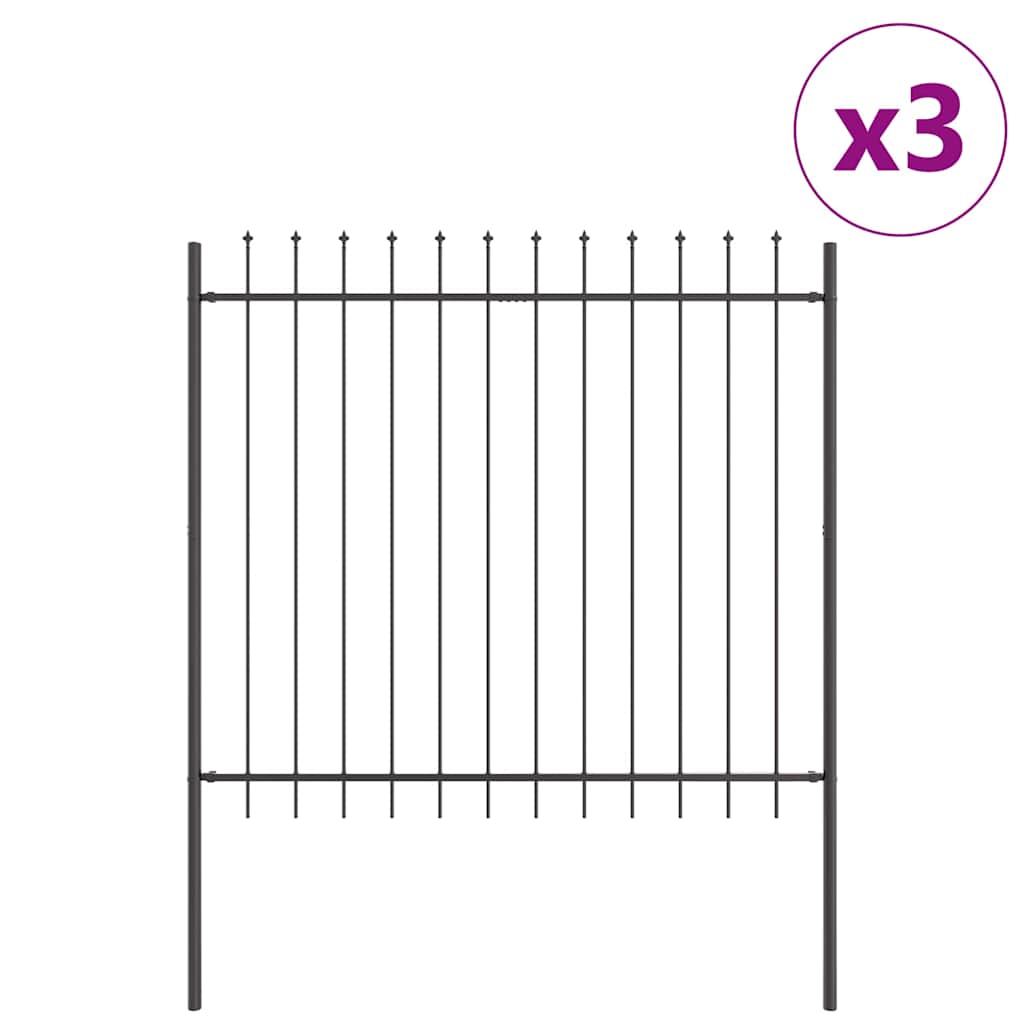 Vrtna Ograda 3 pcs Siva 5,1 x 1,5 m Čelik s prahom
