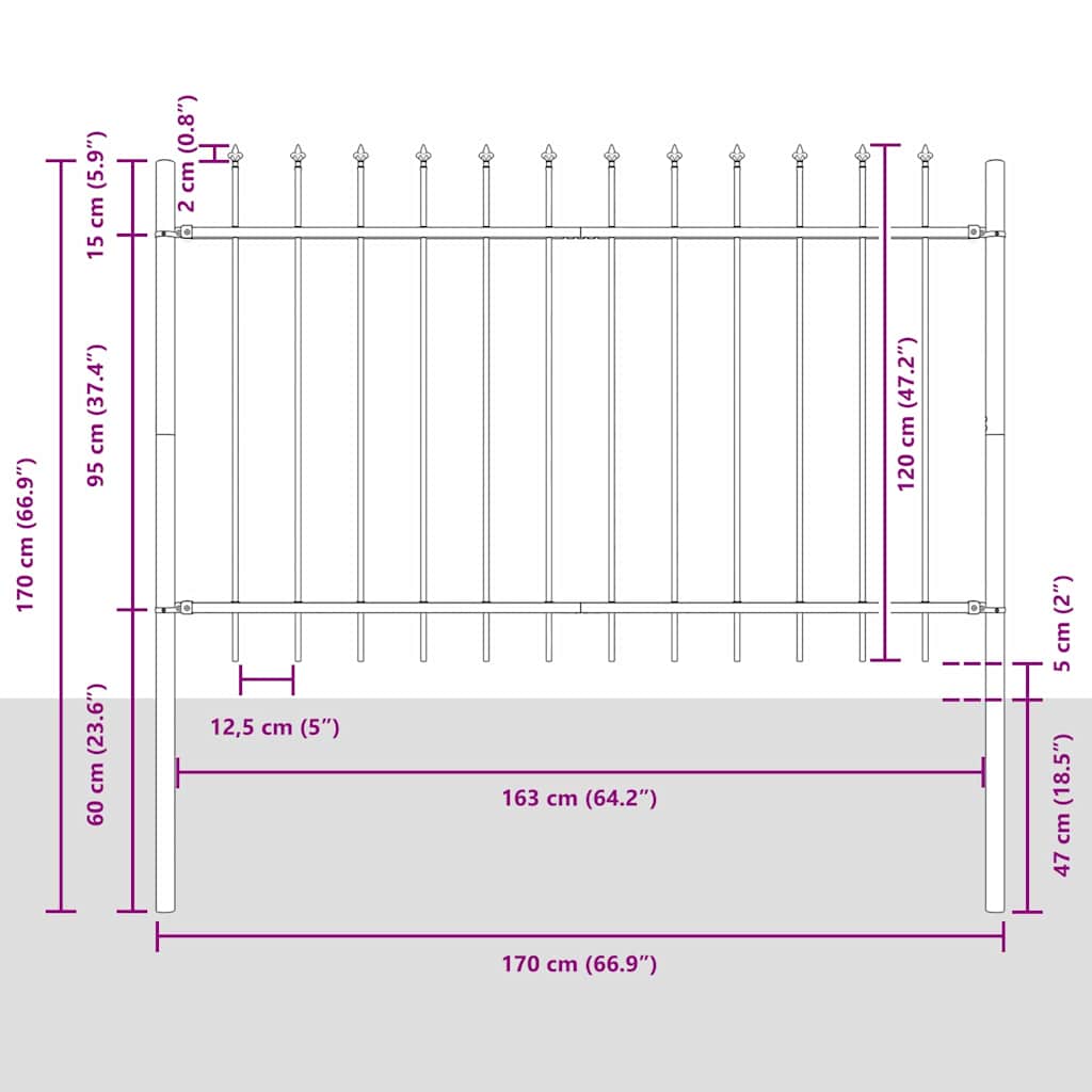 Vrtna Ograda 5 pcs Siva 8,5 x 1,2 m Čelik s prahom