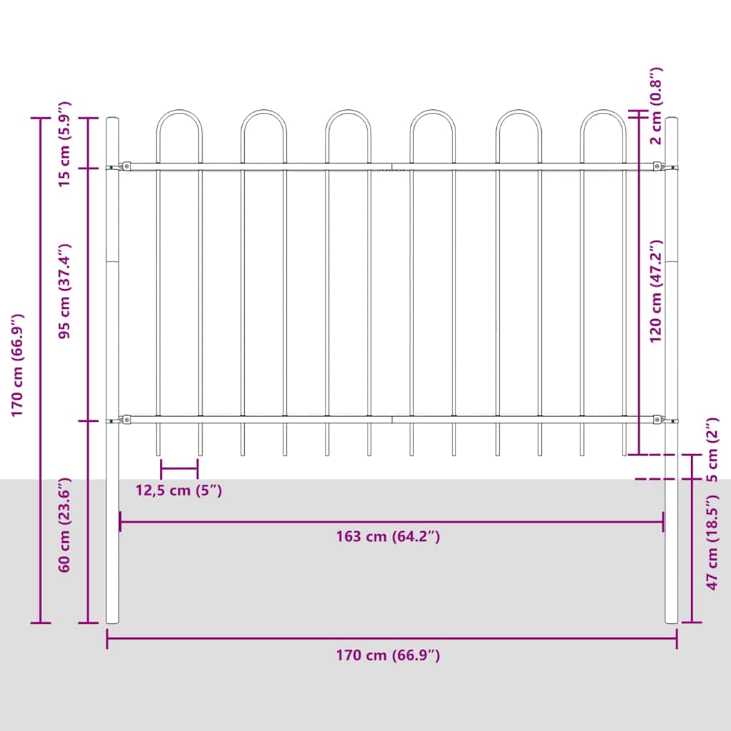 Vrtna Ograda 5 pcs Siva 8,5 x 1,2 m Čelik s prahom