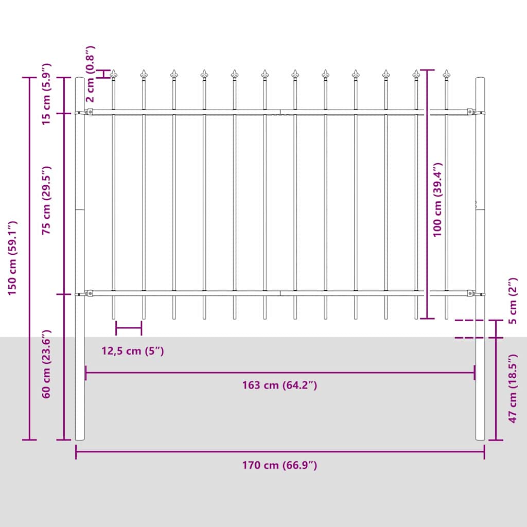 Vrtna Ograda 5 pcs Bijelo 8,5 x 1 m Čelik s prahom