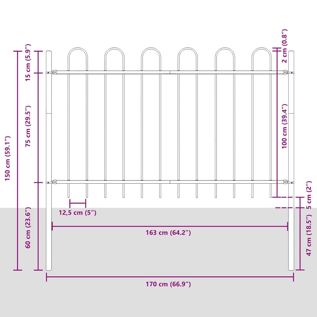 Vrtna Ograda 5 pcs Bijelo 8,5 x 1 m Čelik s prahom