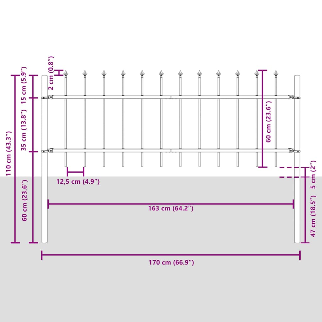 Vrtna Ograda 6 pcs Bijelo 10,2 x 0,6 m Čelik s prahom