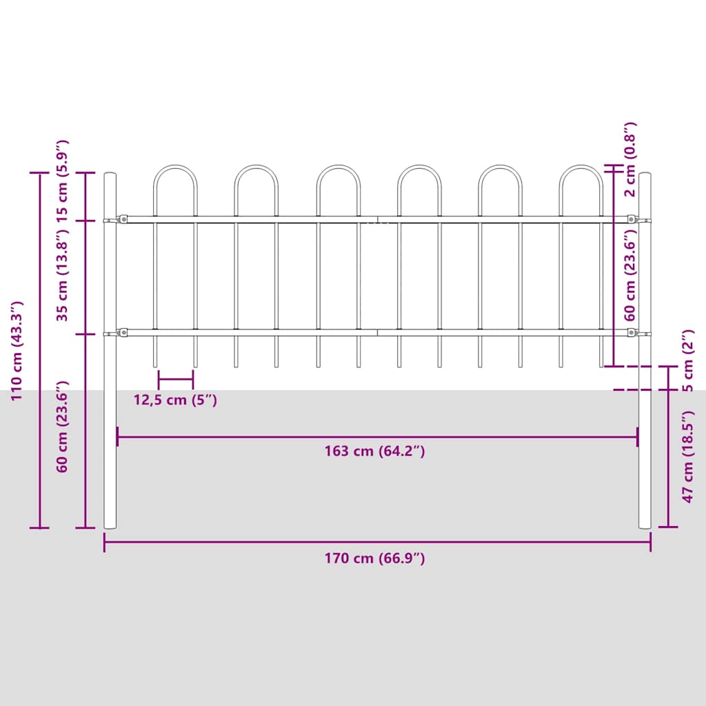 Vrtna Ograda 6 pcs Bijelo 10,2 x 0,6 m Čelik s prahom
