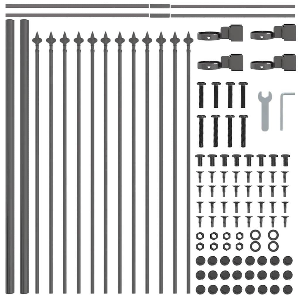 Vrtna Ograda 7 pcs Siva 11,9 x 0,6 m Čelik s prahom