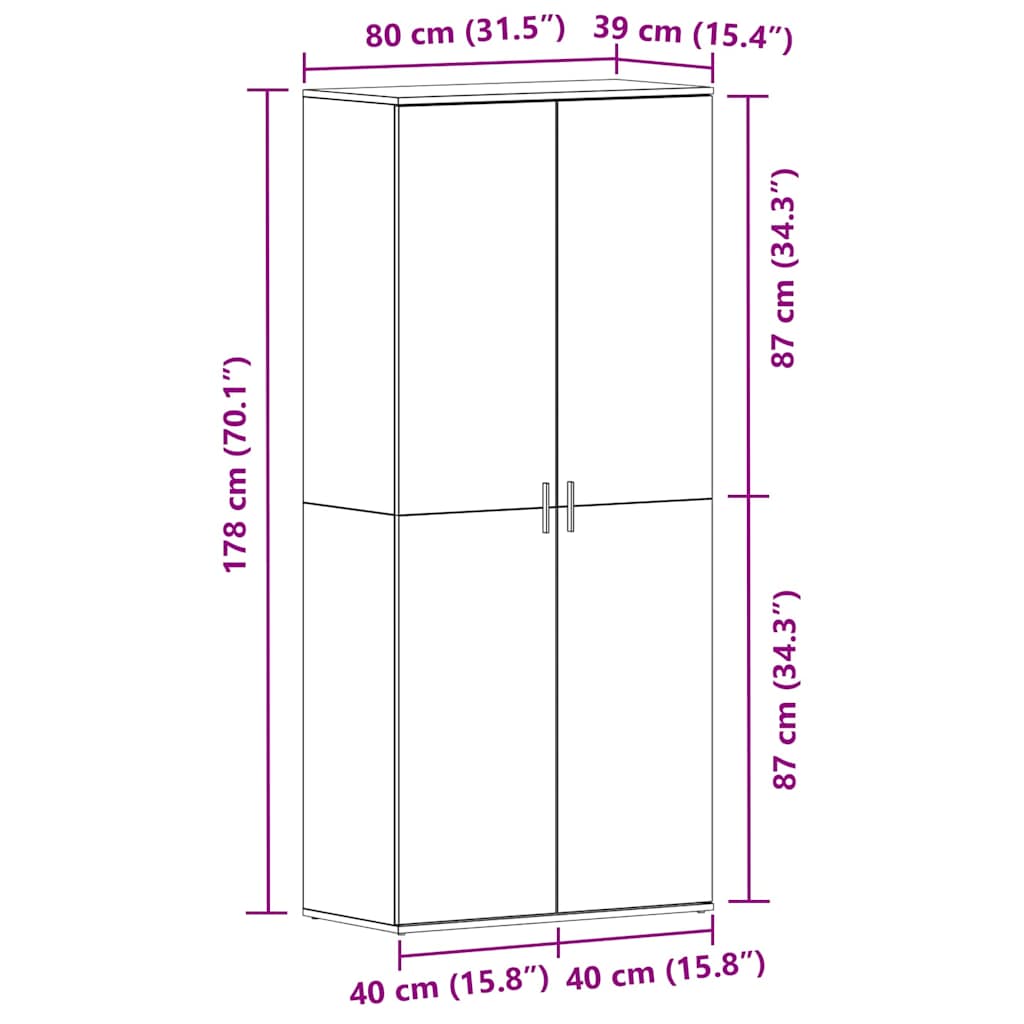 Ormar za cipele s policom Betonski sivi 80 x 39 x 178 cm