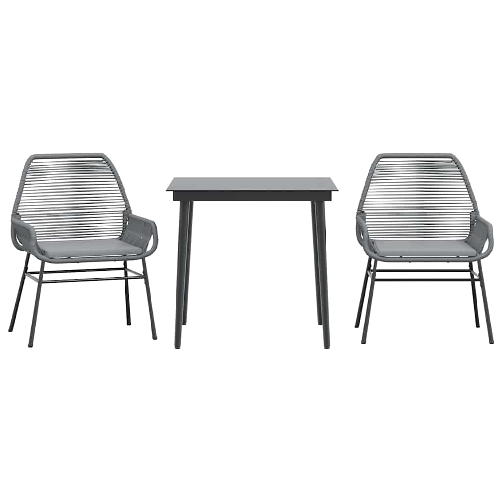 3-dijelni vrtni blagovaonski set s jastucima poliratan i staklo Siva 80 x 80 x 74 cm
