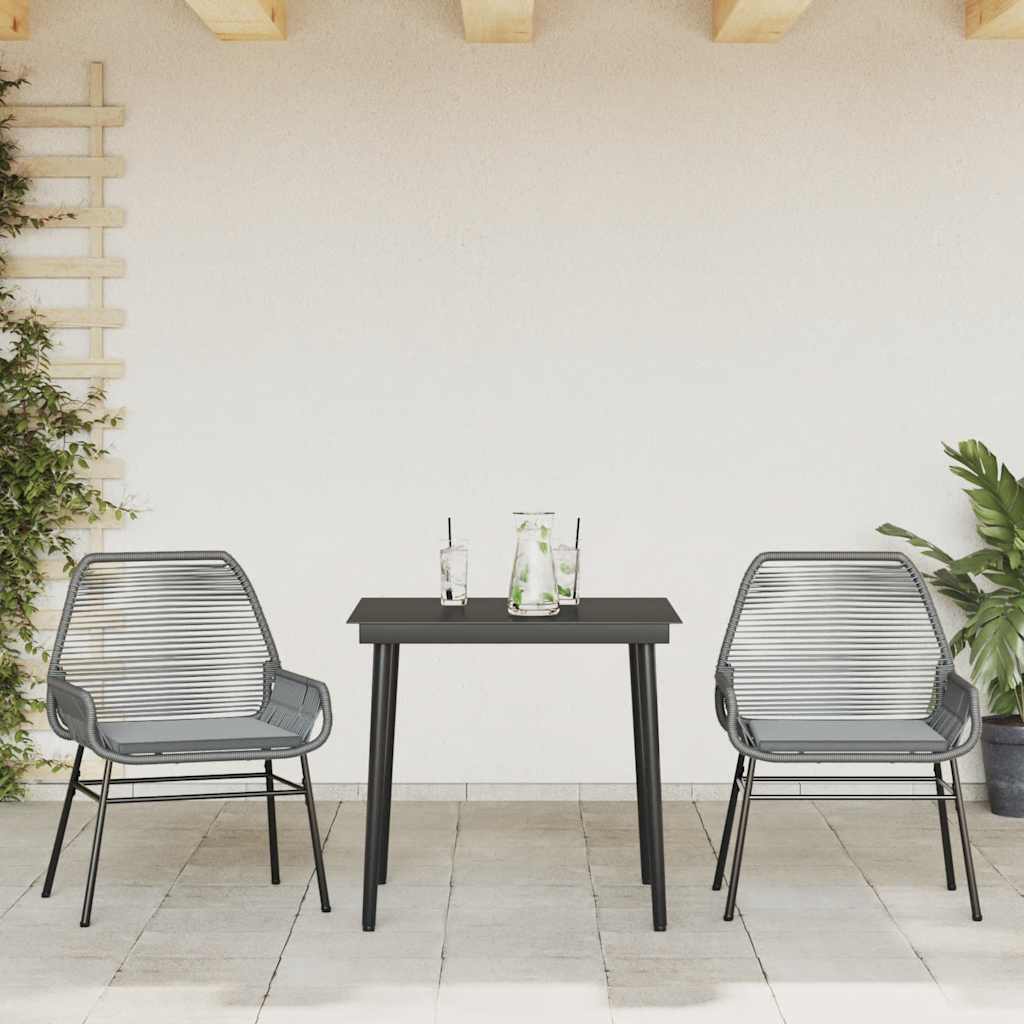 3-dijelni vrtni blagovaonski set s jastucima poliratan i staklo Siva 80 x 80 x 74 cm