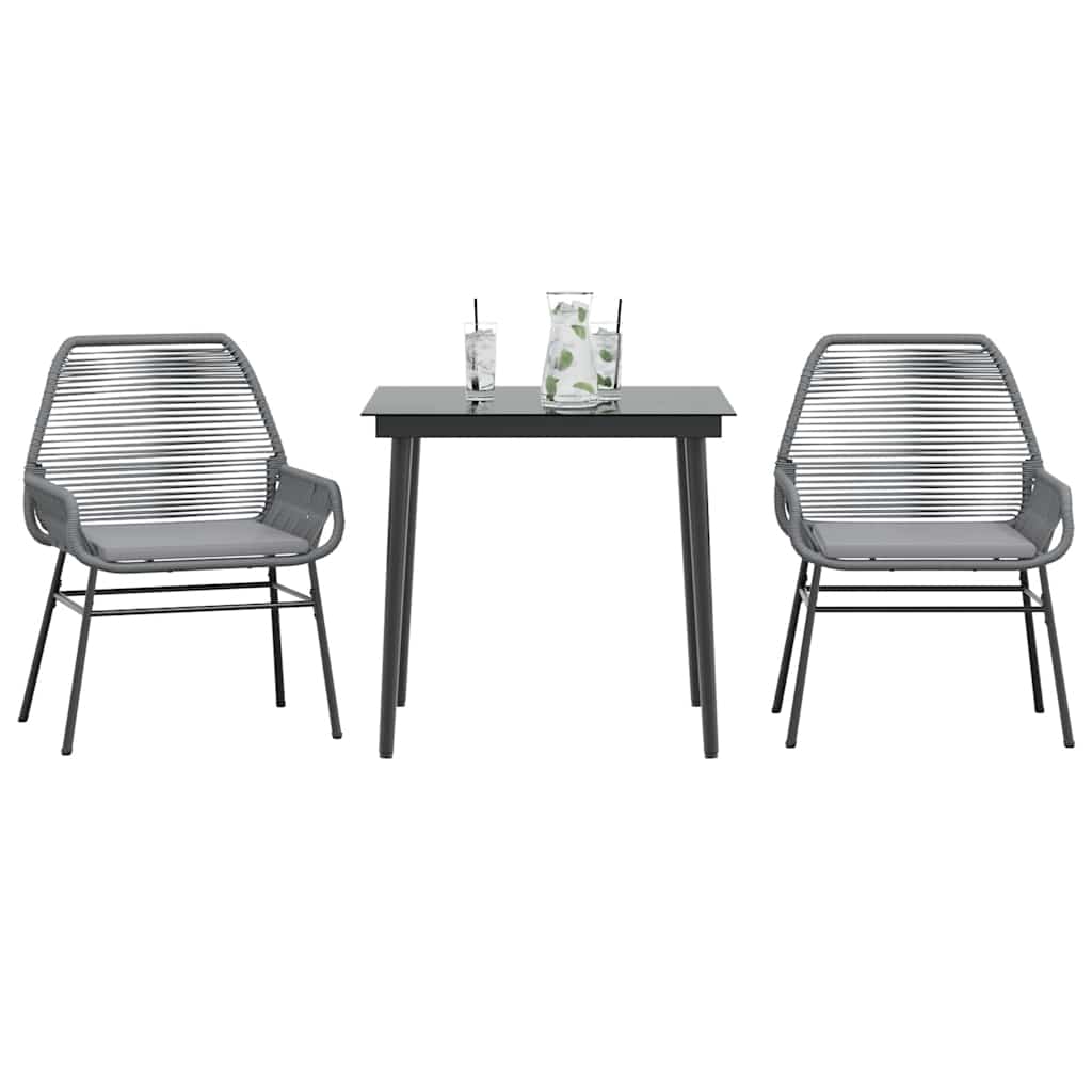 3-dijelni vrtni blagovaonski set s jastucima poliratan i staklo Siva 80 x 80 x 74 cm