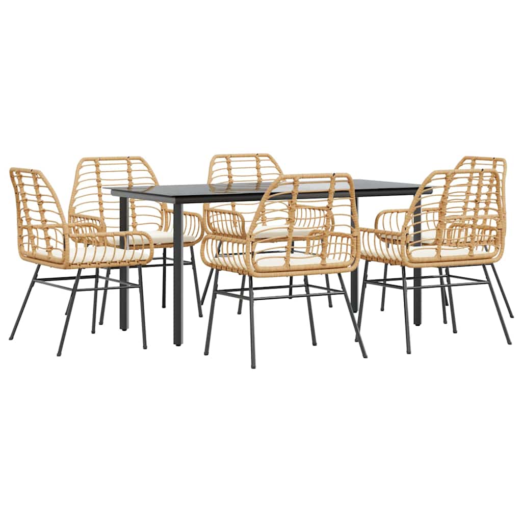 7-dijelni vrtni blagovaonski set s jastucima poliratan i staklo Smeđa 160 x 80 x 74 cm