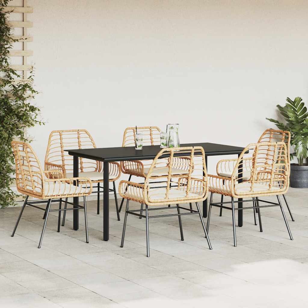 7-dijelni vrtni blagovaonski set s jastucima poliratan i staklo Smeđa 160 x 80 x 74 cm