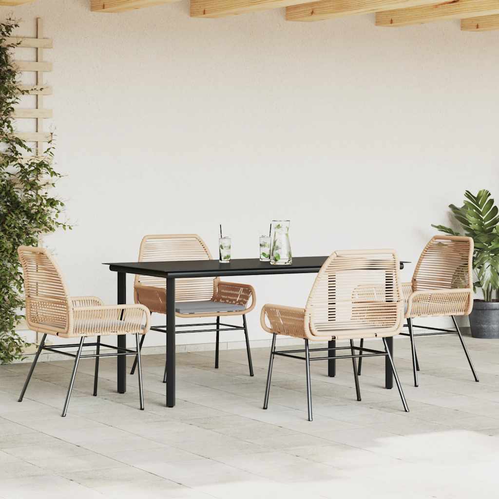 5-dijelni vrtni blagovaonski set s jastucima poliratan i staklo Smeđa 160 x 80 x 74 cm