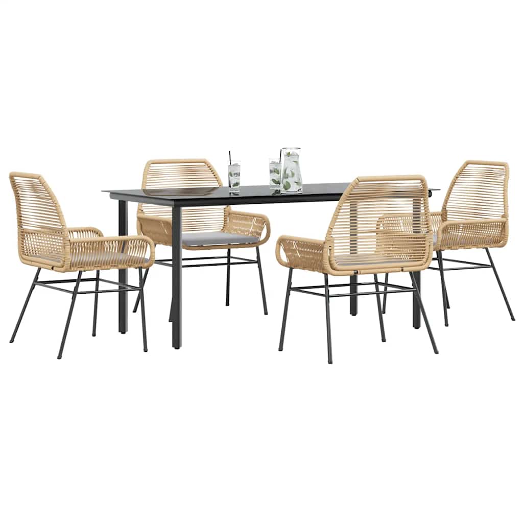 5-dijelni vrtni blagovaonski set s jastucima poliratan i staklo Smeđa 160 x 80 x 74 cm