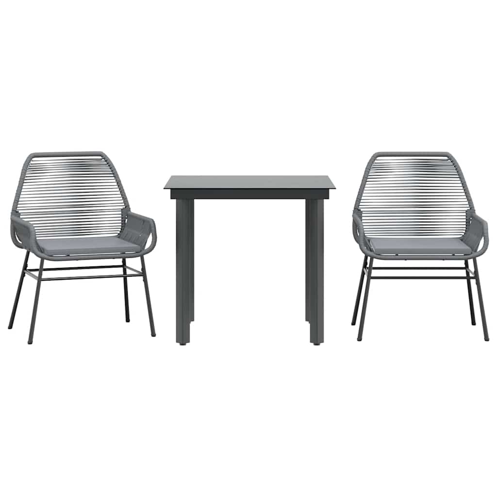 3-dijelni vrtni blagovaonski set s jastucima poliratan i staklo Siva 80 x 80 x 74 cm