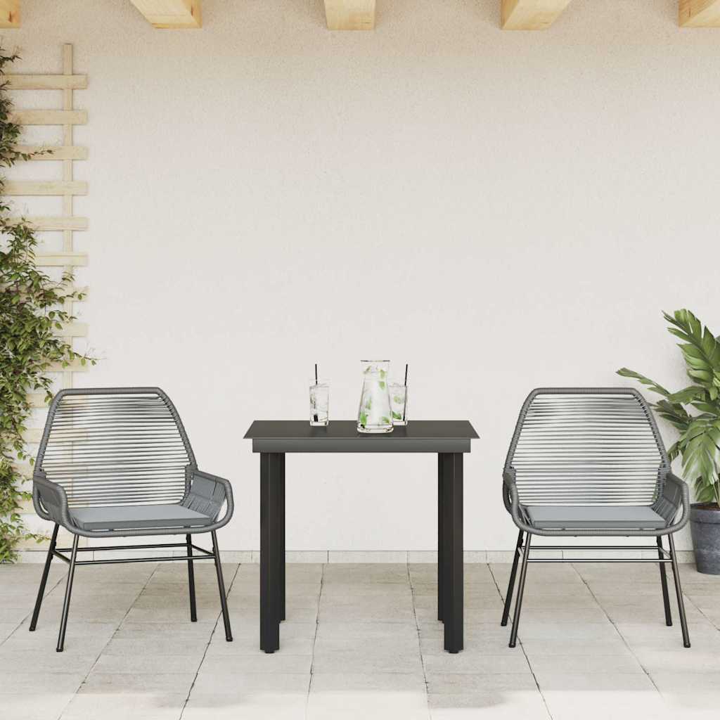3-dijelni vrtni blagovaonski set s jastucima poliratan i staklo Siva 80 x 80 x 74 cm