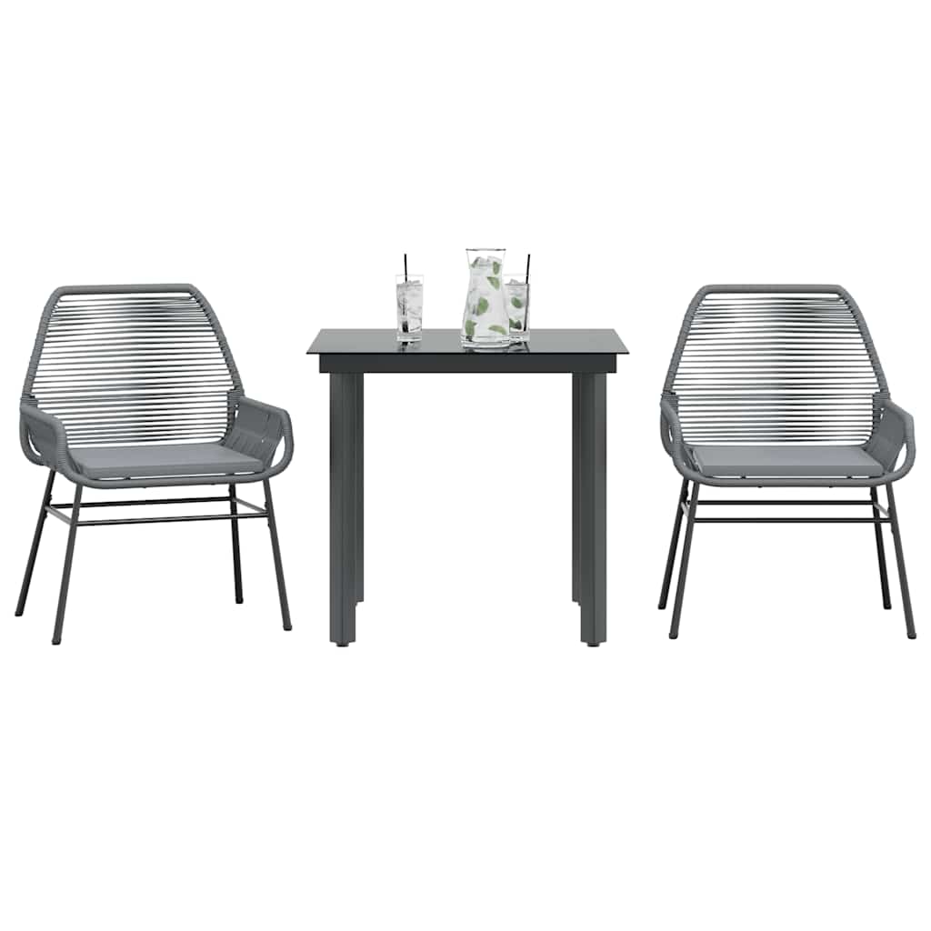 3-dijelni vrtni blagovaonski set s jastucima poliratan i staklo Siva 80 x 80 x 74 cm