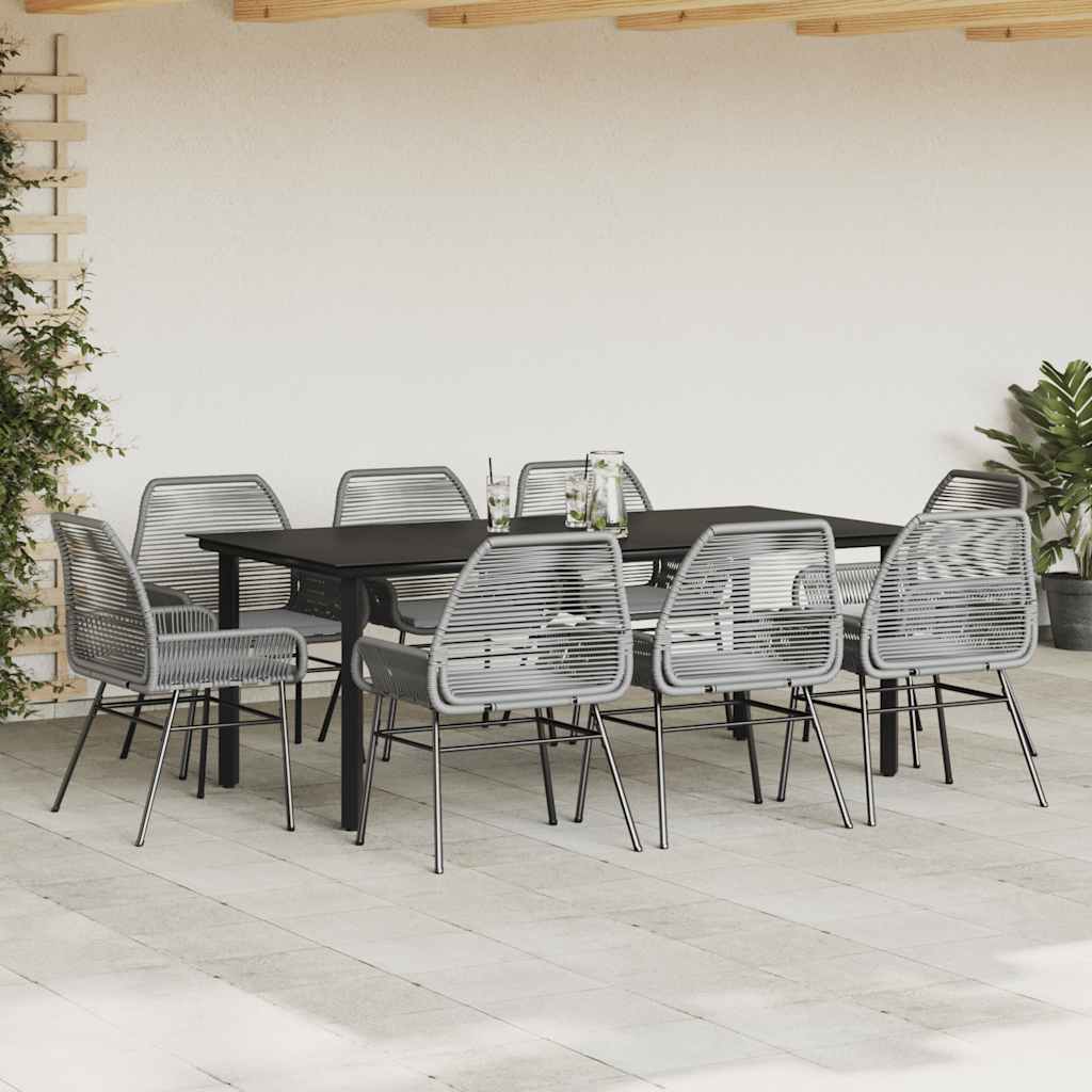 9-dijelni vrtni blagovaonski set s jastucima poliratan i staklo Siva 200 x 100 x 74 cm