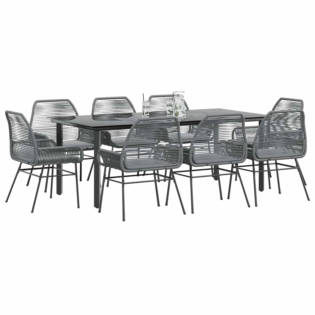 9-dijelni vrtni blagovaonski set s jastucima poliratan i staklo Siva 200 x 100 x 74 cm