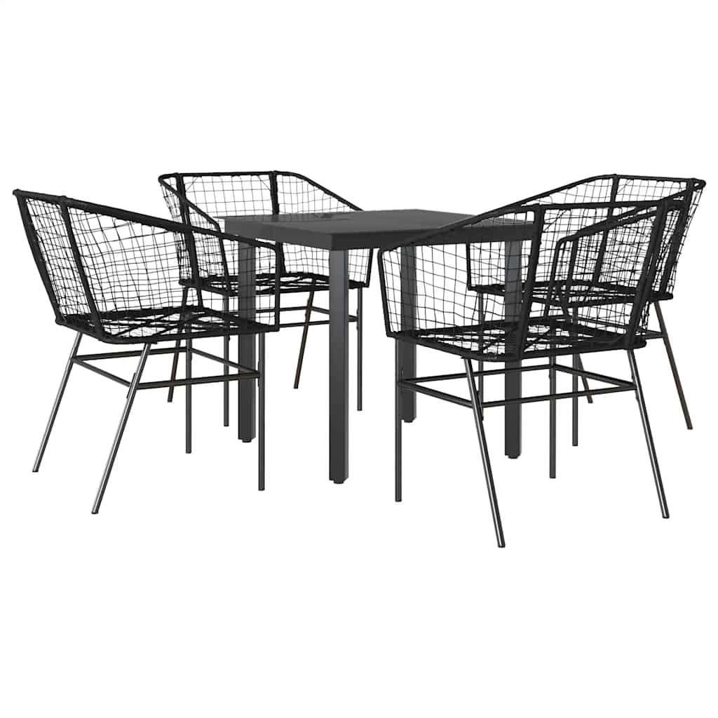 Vrtni blagovaonski set od 5 dijelova, crni, poliratan, staklo Crna 80 x 80 x 74 cm