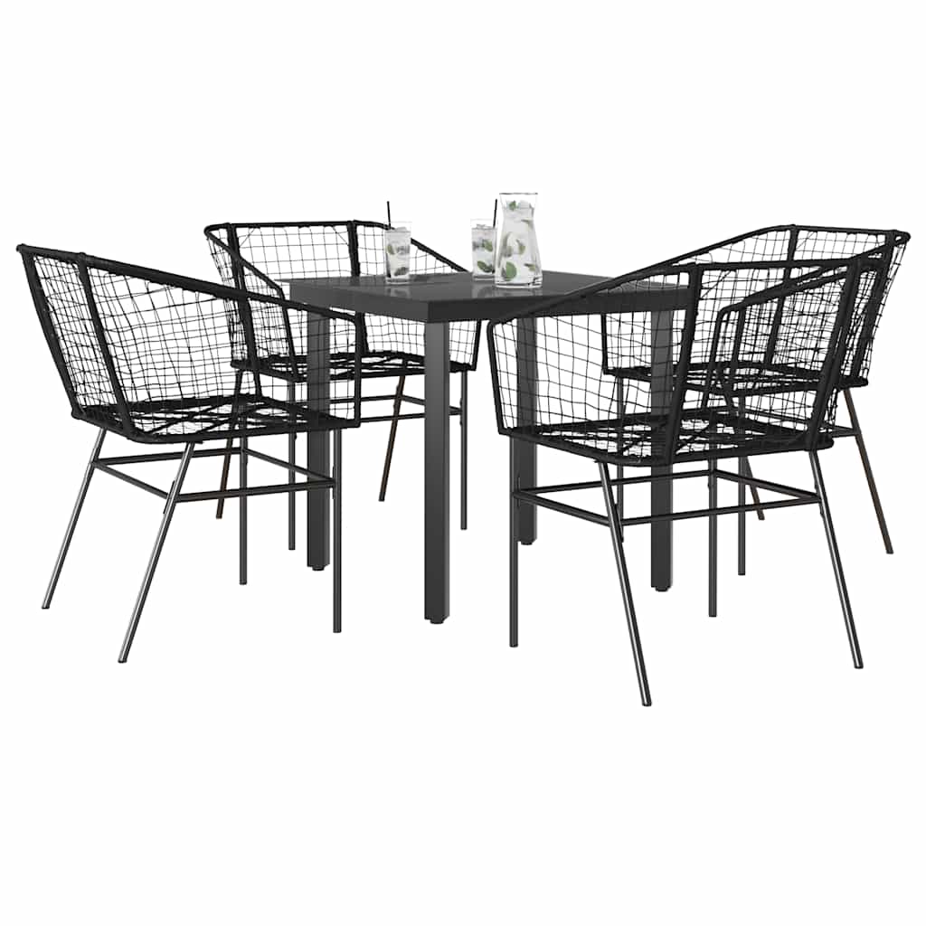 Vrtni blagovaonski set od 5 dijelova, crni, poliratan, staklo Crna 80 x 80 x 74 cm