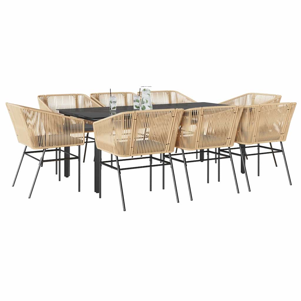 9-dijelni vrtni blagovaonski set s jastucima poliratan i staklo Smeđa 200 x 100 x 74 cm