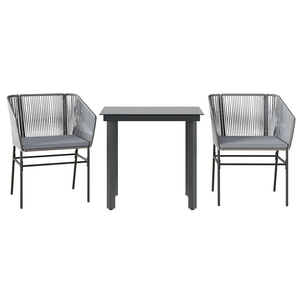 3-dijelni vrtni blagovaonski set s jastucima poliratan i staklo Siva 80 x 80 x 74 cm
