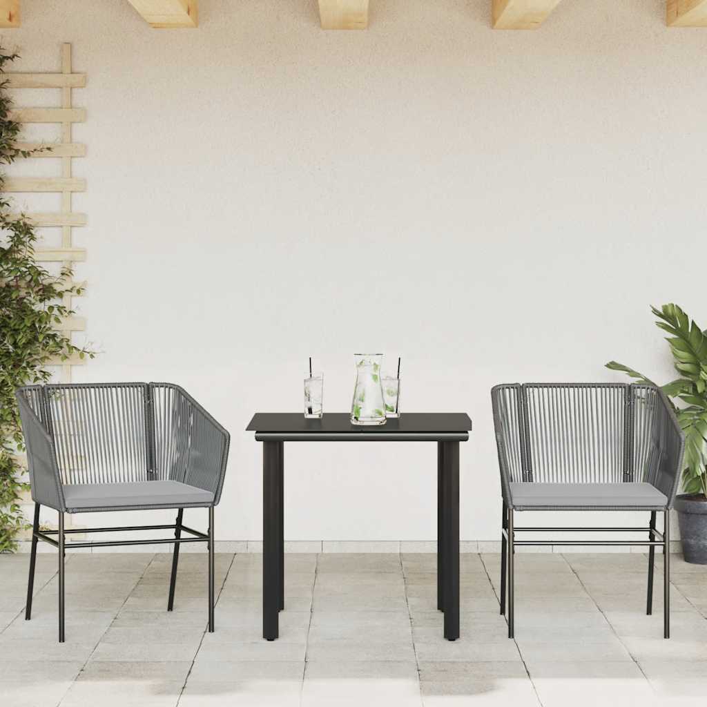 3-dijelni vrtni blagovaonski set s jastucima poliratan i staklo Siva 80 x 80 x 74 cm