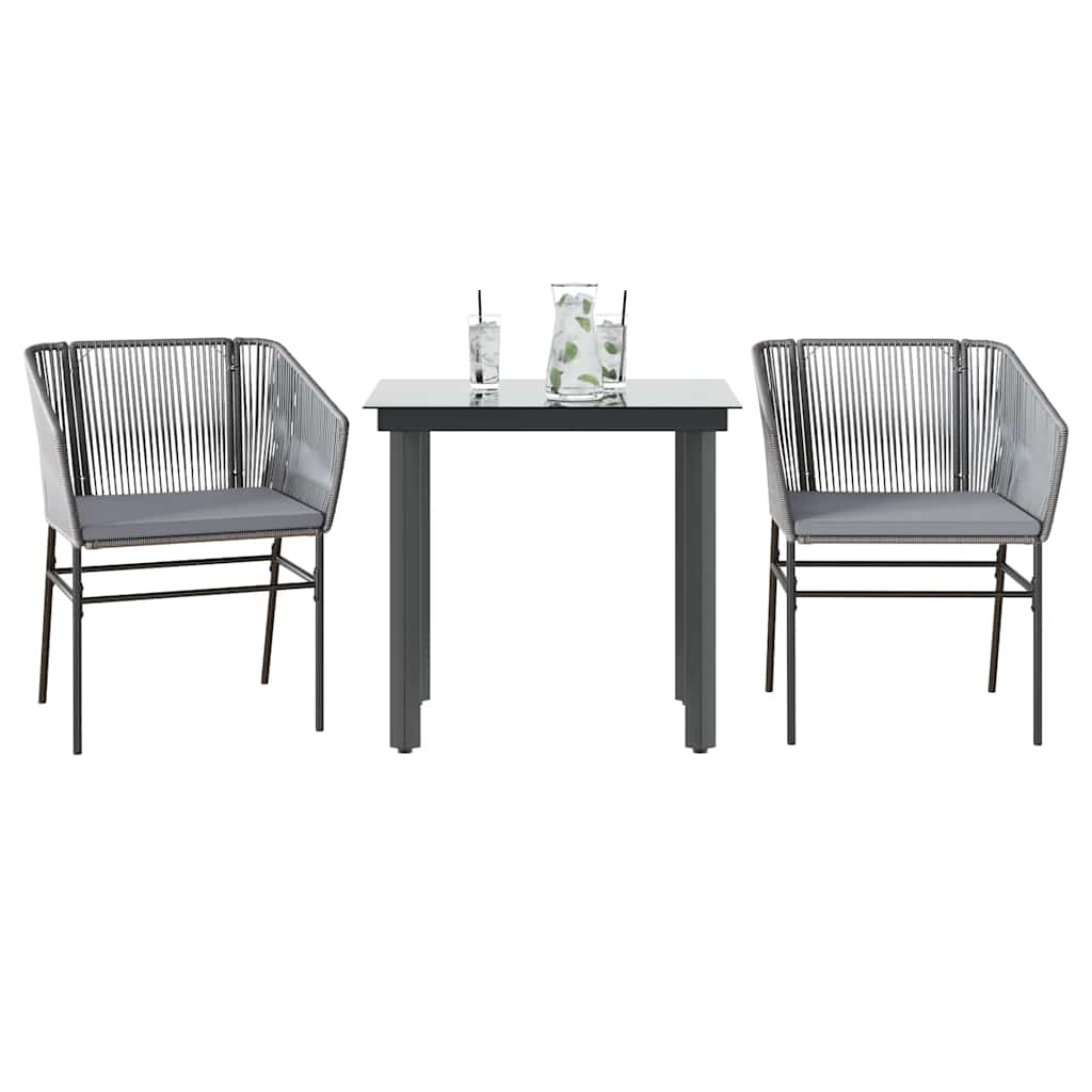 3-dijelni vrtni blagovaonski set s jastucima poliratan i staklo Siva 80 x 80 x 74 cm