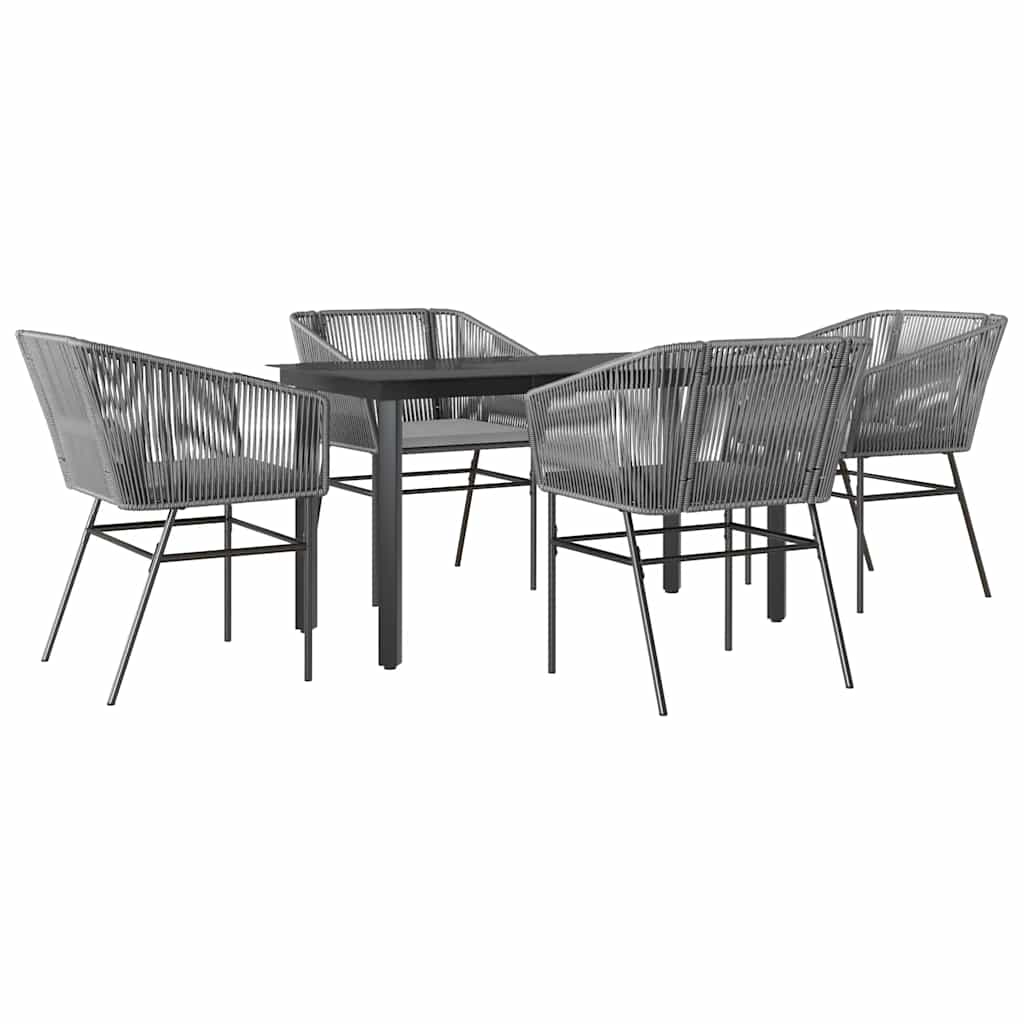 5-dijelni vrtni blagovaonski set s jastucima poliratan i staklo Siva 140 x 70 x 74 cm