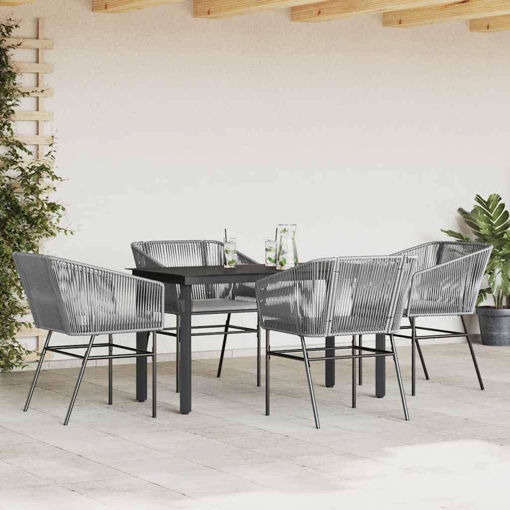 5-dijelni vrtni blagovaonski set s jastucima poliratan i staklo Siva 140 x 70 x 74 cm