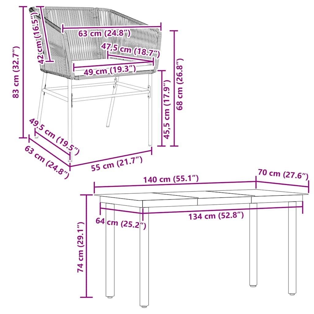 5-dijelni vrtni blagovaonski set s jastucima poliratan i staklo Siva 140 x 70 x 74 cm