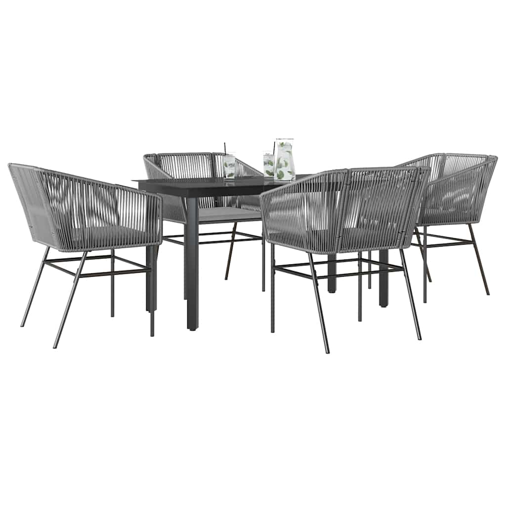 5-dijelni vrtni blagovaonski set s jastucima poliratan i staklo Siva 140 x 70 x 74 cm