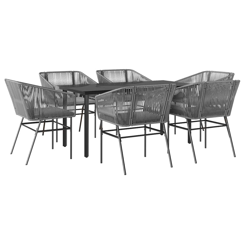 7-dijelni vrtni blagovaonski set s jastucima poliratan i staklo Siva 160 x 80 x 74 cm