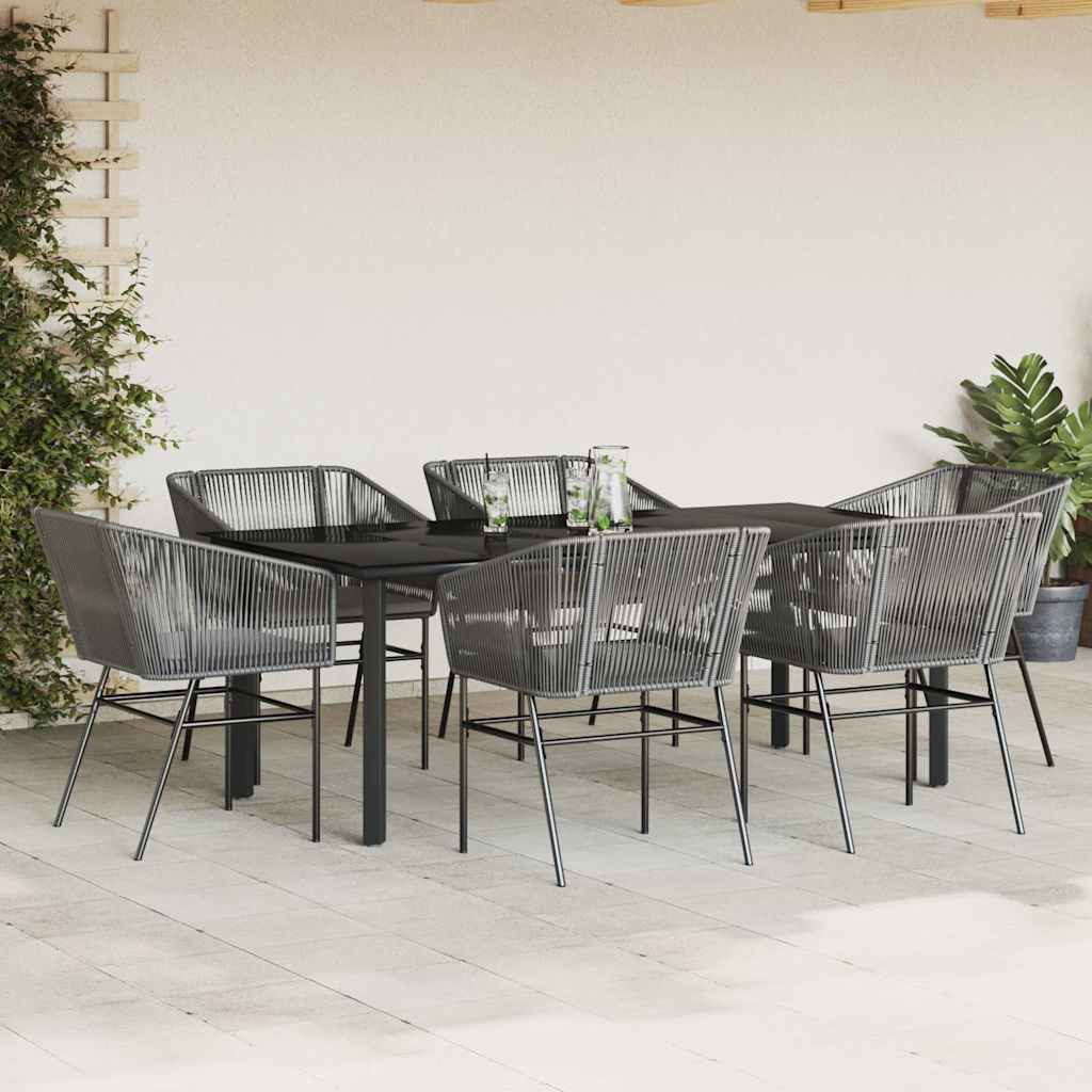 7-dijelni vrtni blagovaonski set s jastucima poliratan i staklo Siva 160 x 80 x 74 cm