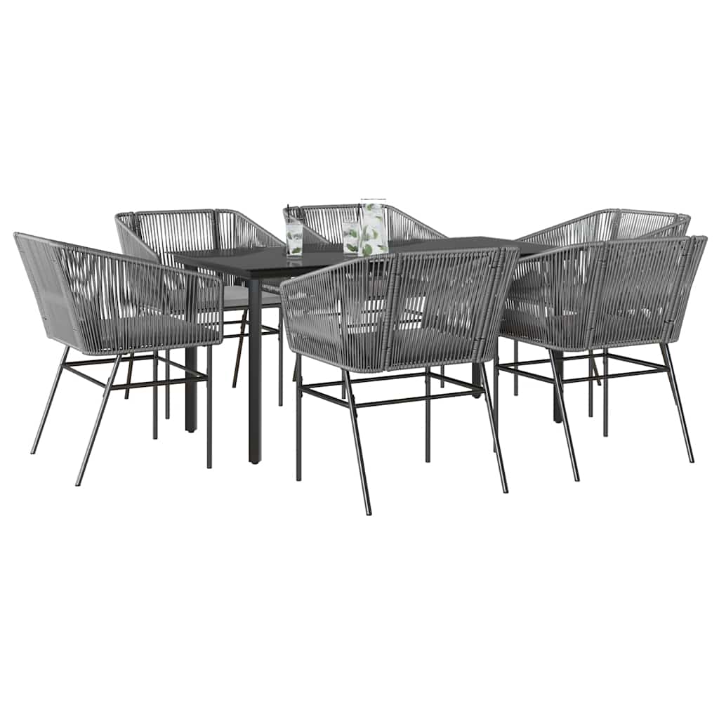 7-dijelni vrtni blagovaonski set s jastucima poliratan i staklo Siva 160 x 80 x 74 cm