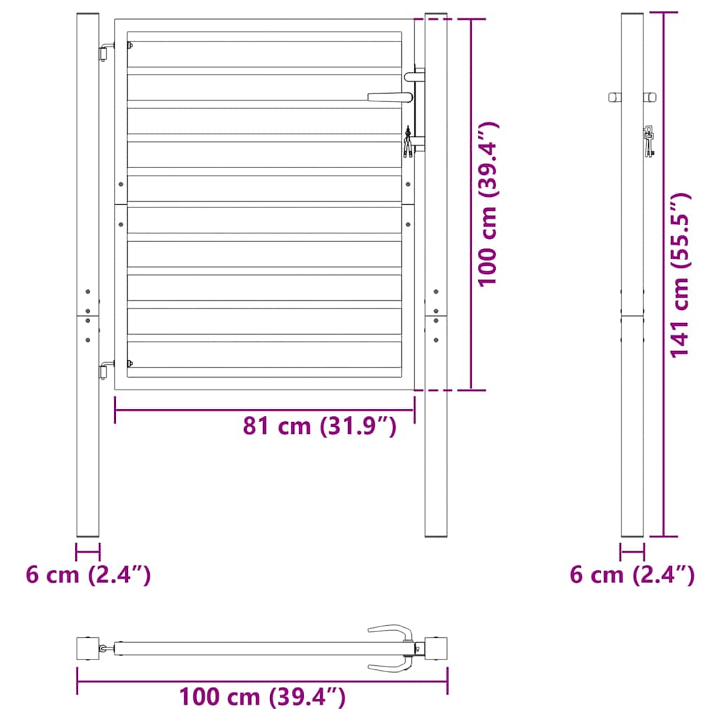 Vrtna vrata s mogućnošću zaključavanja crna 100x100 cm aluminijska