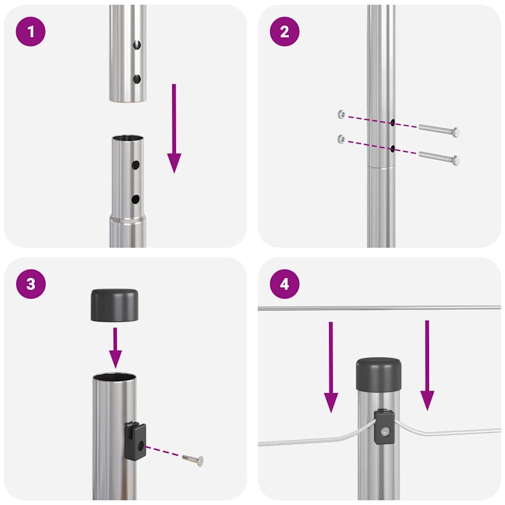 Ugrađeni stup za ogradu 7 pcs Srebrna Čelik obložen prahom