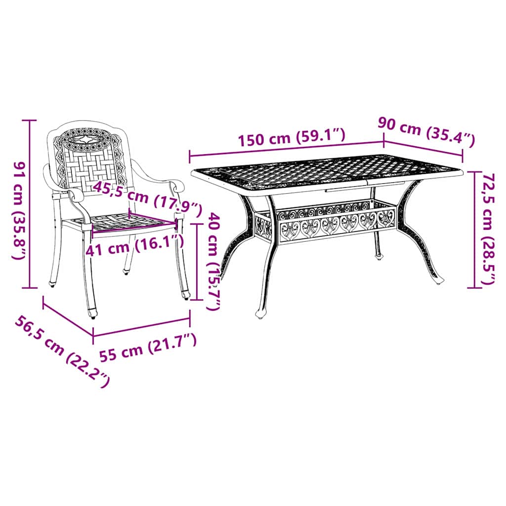Vrtni set za objed 5 pcs Bronzana Aluminij