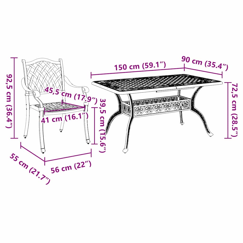 Vrtni set za objed 7 pcs Crna Aluminij