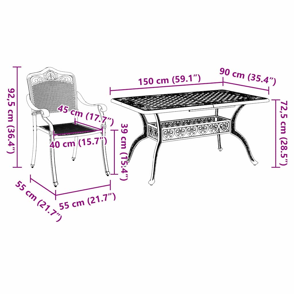 Vrtni set za objed 7 pcs Crna Aluminij