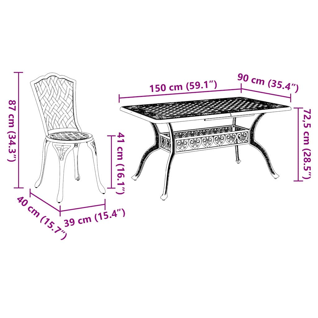 Vrtni set za objed 7 pcs Crna Aluminij