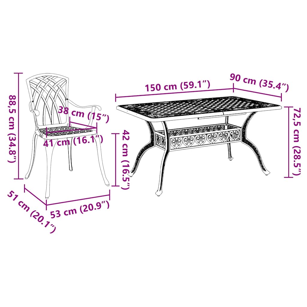 Vrtni set za objed 5 pcs Bronzana Aluminij