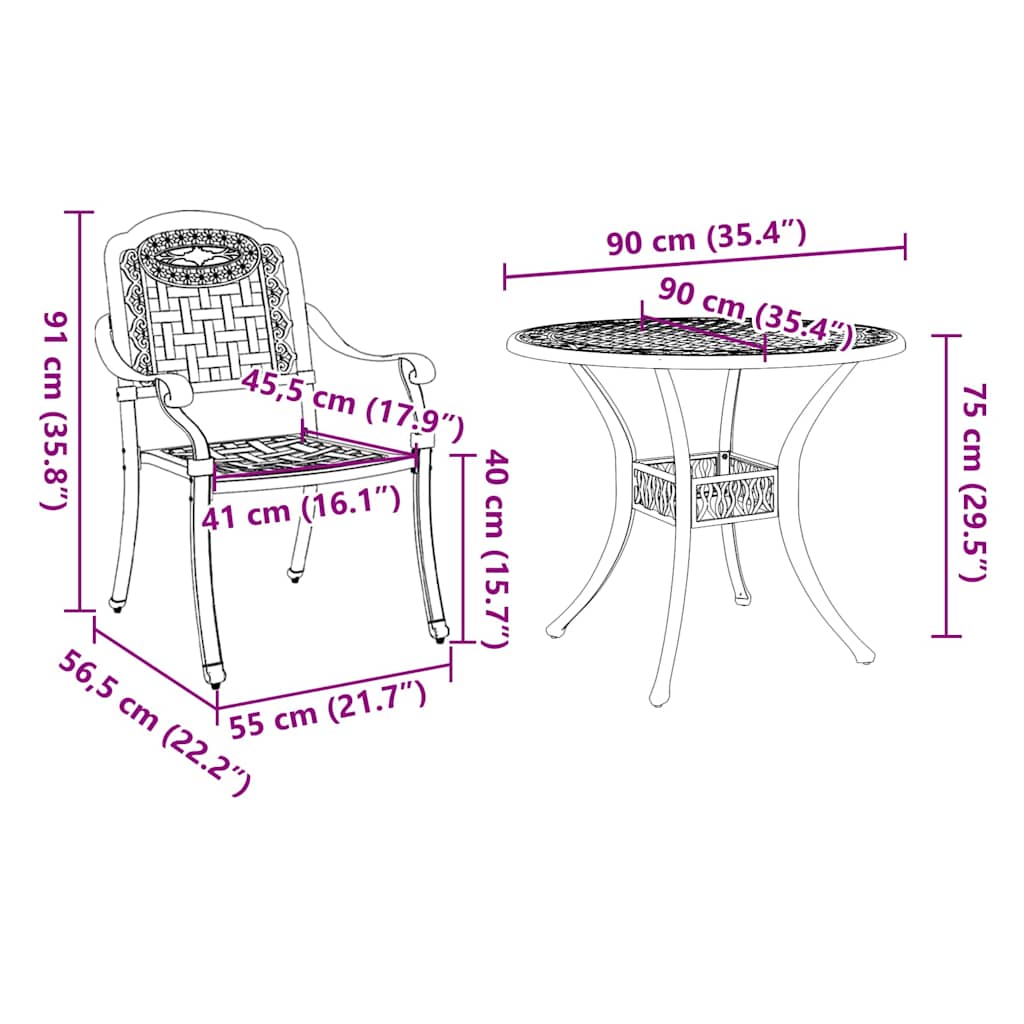 Vrtni set za objed 5 pcs Bronzana Aluminij