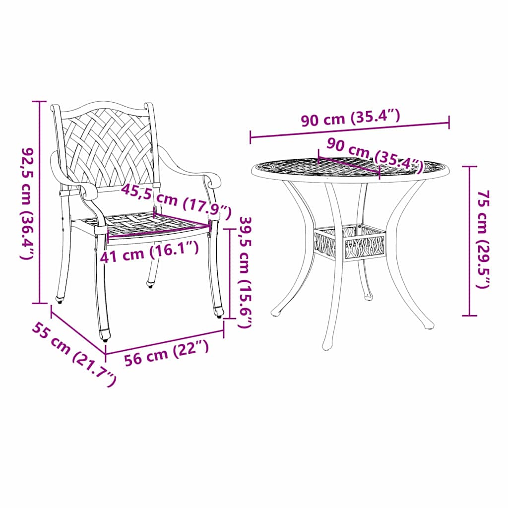 Vrtni set za objed 5 pcs Bronzana Aluminij