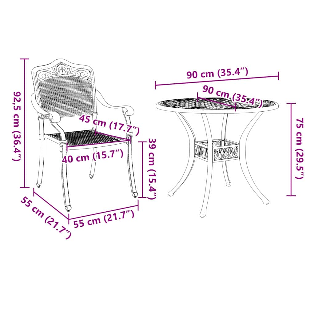 Vrtni set za objed 5 pcs Bronzana Aluminij