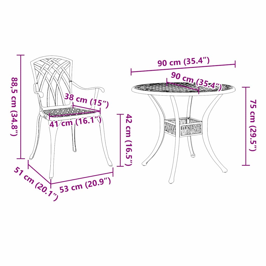 Vrtni set za objed 7 pcs Crna Aluminij